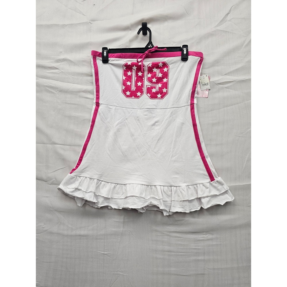 Megan Moroney 09 Star Graphic Tube Dress White Pink Ruffle Hem Large NWT